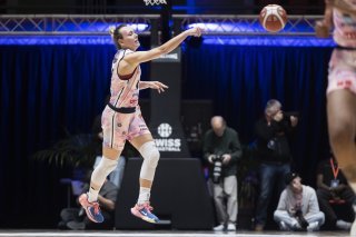 La joueuse fribourgeoise Marielle Giroud, lors de la finale femme SBL Cup 2023 entre BCF Elfic Fribourg et Nyon Basket Féminin